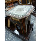 TWO ISLAMIC TABLES INLAID WITH MOTHER OF PEARL TOGETHER WITH A LARGER HARDWOOD OCTAGONAL TABLE