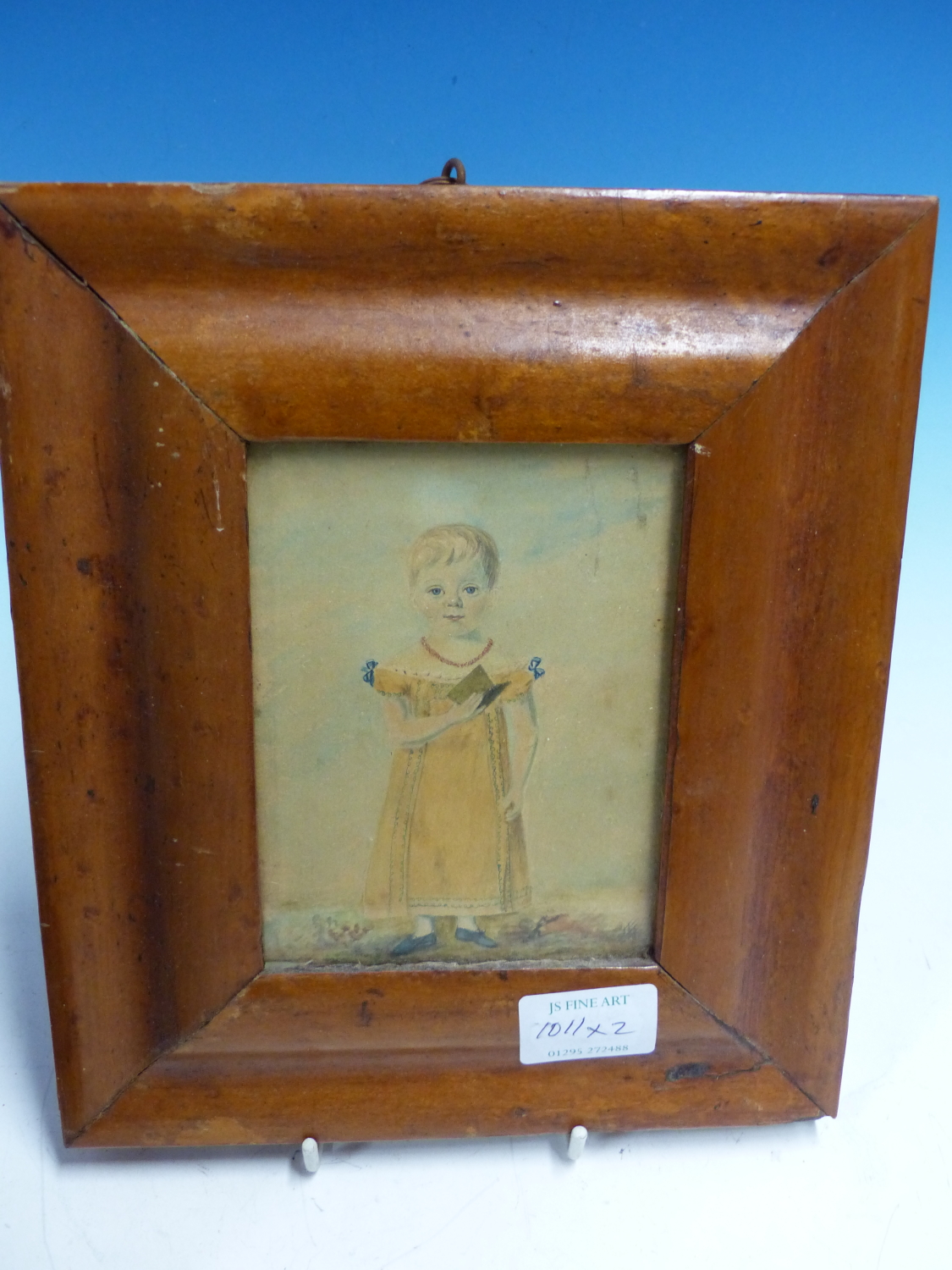 19th.C.ENGLISH NAIVE SCHOOL. TWO PORTRAITS OF GIRLS, WATERCOLOURS. LARGEST 19 x 15.5cms. (2) - Image 4 of 6