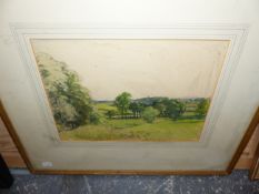 EARLY 20th.C.ENGLISH SCHOOL. A RIVER VIEW INDISTINCTLY SIGNED AND INSCRIBED. 26 x 35cms TOGETHER