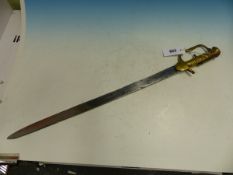 A BRASS HILTED SWORD BAYONET FOR A MILITARY RIFLE, BLADE LENGTH 22".