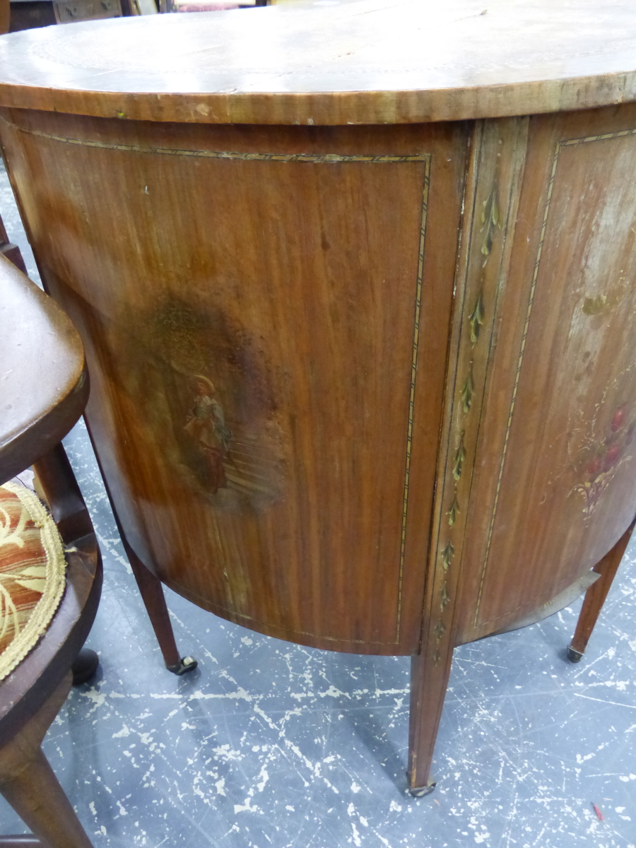 AN EDWARDIAN SATINWOOD KIDNEY SHAPED DESK, POLYCHROME NEOCLASSICAL FLORAL DECORATION WITH FIGURAL - Image 7 of 9