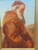 19th.C.ENGLISH SCHOOL. A BEARDED MONK, OIL ON BOARD. 23 x 15.5cms.