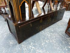 A CHINESE LACQUER LOW SIDE CABINET WITH TWO DRAWERS AND TWO DOORS. 178 x 49 x H.43cms.