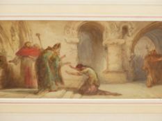 CHARLES CATERMOLE. (1832-1900) THE BLESSING, SIGNED WATERCOLOUR. 14 x 44cms.