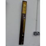 A LATE 20th.C.MAHOGANY BACKED VISIBLE TUBE STICK BAROMETER WITH ADJUSTABLE SCALE AND THERMOMETER.