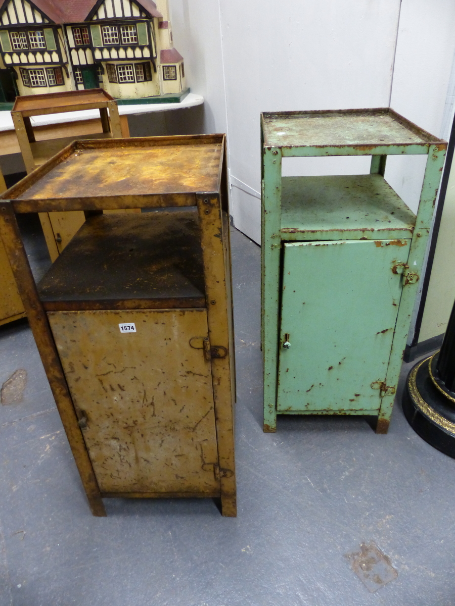 TWO VINTAGE INDUSTRIAL PAINTED STEEL CABINETS/ STANDS. W.38 x H.89cms.