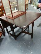 AN 18th.C.OAK SMALL COTTAGE GATELEG TABLE ON TURNED SUPPORTS. 122 x 81 x H.68cms. (OPEN)