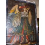 A DECORATIVE PORTRAIT OF THE ARCHANGEL IN THE CUZCO MANNER, OIL ON CANVAS. 84 x 58cms.