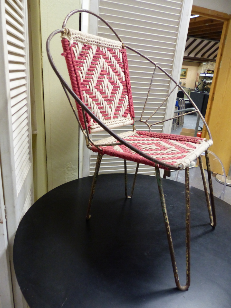 A WIRE FRAMED RETRO ARMCHAIR. - Image 2 of 5