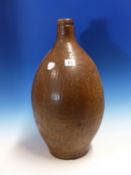 AN ANTIQUE BROWN GLAZED POTTERY BELAMINE JUG WITH INCISED '4' TO NECK.