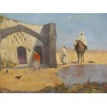 A.VAN DYCK. EARLY 20th.C.CONTINENTAL SCHOOL. A NORTH AFRICAN VILLAGE SCENE, OIL ON CANVAS, INSCRIBED