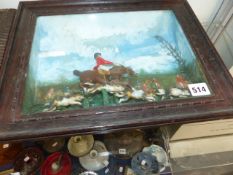 A PAIR OF VINTAGE DIARAMA FOX HUNT SCENES IN OAK FRAMES. (2)