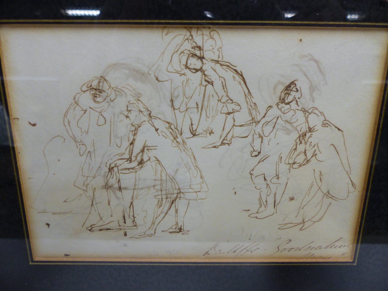 WILLIAM POWELL FRITH. (1819-1909) THREE SKETCHES OF VARIOUS FIGURES, SOME INSCRIBED, PEN AND INK. 10 - Image 7 of 12