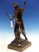 ROBERT CAUER. B.1863. DARMSTADT. SURSAM CORDA A BRONZE NUDE MAN WITH A STICK IN HIS RIGHT HAND AND