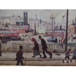 L.S.LOWRY. (1887-1976) ARR. VIEW OF A TOWN. PENCIL SIGNED LIMITED EDITION COLOUR PRINT. 46 x 56cms,