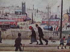 L.S.LOWRY. (1887-1976) ARR. VIEW OF A TOWN. PENCIL SIGNED LIMITED EDITION COLOUR PRINT. 46 x 56cms,