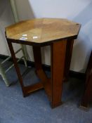 A SPECIMEN WOOD OCTAGONAL COFFEE TABLE WITH VENEERS RADIATING ABOUT THE YEW WOOD CENTRE, ROSEWOOD