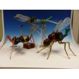 TWO NICHOLAS J BERRY DRAGONFLY MODELS IN METAL WOOD AND PLASTIC. H 24cms TOGETHER WITH TWO