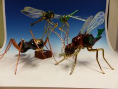 TWO NICHOLAS J BERRY DRAGONFLY MODELS IN METAL WOOD AND PLASTIC. H 24cms TOGETHER WITH TWO