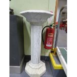 A MARBLE PEDESTAL BIRD BATH ON FLUTED COLUMN. H.108cms.