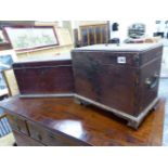 TWO GEORGIAN MAHOGANY DECANTER BOXES, EACH WITH BRASS CARRYING HANDLES. (2)