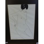 MIKE ISAACSON. 20th/21st.C. SCHOOL. ARR. THIN LADY, SIGNED INK DRAWING. 36 x 24cms TOGETHER WITH