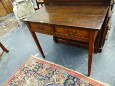 A GEORGIAN OAK TWO DRAWER SIDE TABLE, THE RECTANGULAR TOP ON TAPERING SQUARE SECTION LEGS. W 80.5