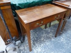 A GEO.III.OAK SIDE TABLE WITH SINGLE FRIEZE DRAWER ON SQUARE LEG. 75 x 46 x H.70cms.