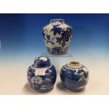 A MING STYLE BLUE AND WHITE JAR PAINTED WITH GRAPES, SIX CHARACTER MARK. H 15cms. TOGETHER WITH A
