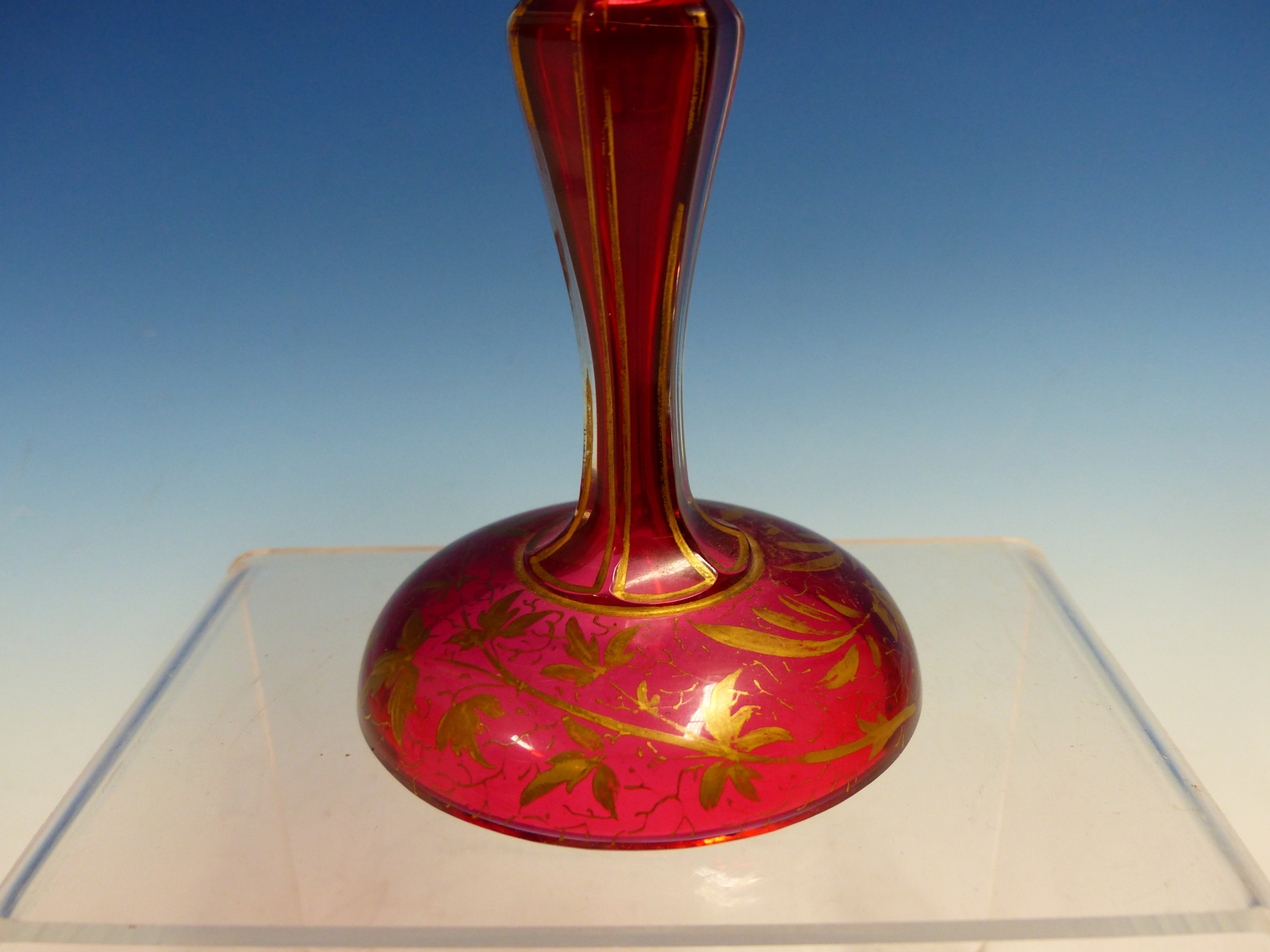 A BOHEMIAN GILT RUBY GLASS GOBLET ON A CHINESE WOOD STAND. - Image 12 of 17