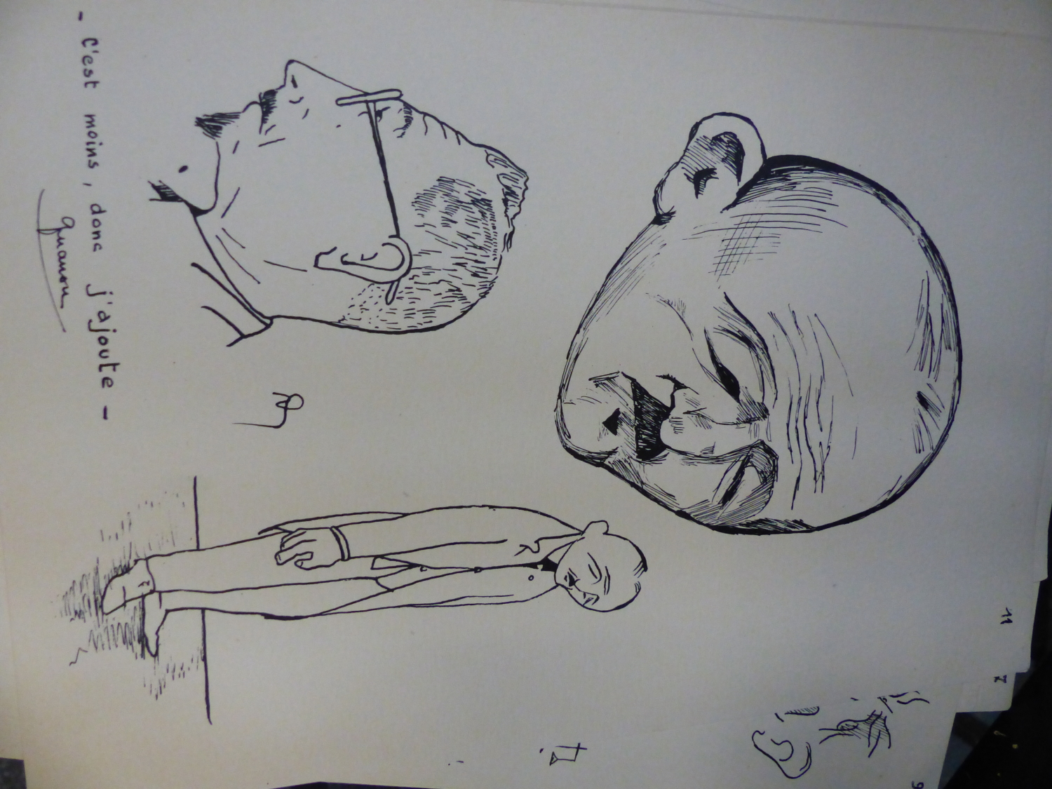 20th.C.FRENCH SCHOOL. TWENTY TWO PEN AN INK CARICATURES AND PORTRAITS, SOME INSCRIBED AND - Image 12 of 23