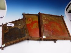 TWO SIMILAR MIROIR BROT JAPONAISERIE FOLDING TRIPTYCH MIRRORS IN SIMULATED BAMBOO FRAMES TOGETHER