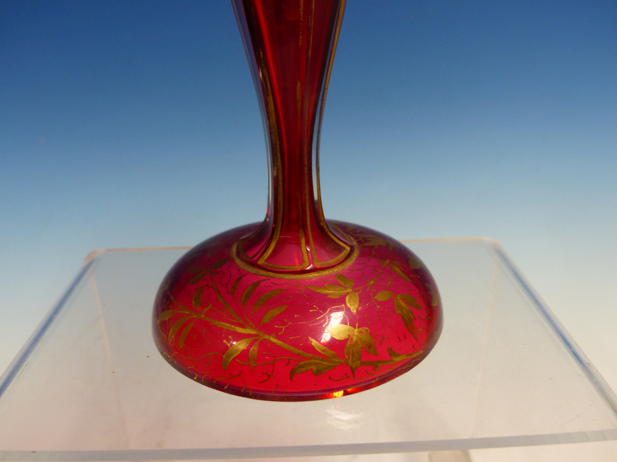 A BOHEMIAN GILT RUBY GLASS GOBLET ON A CHINESE WOOD STAND. - Image 16 of 17