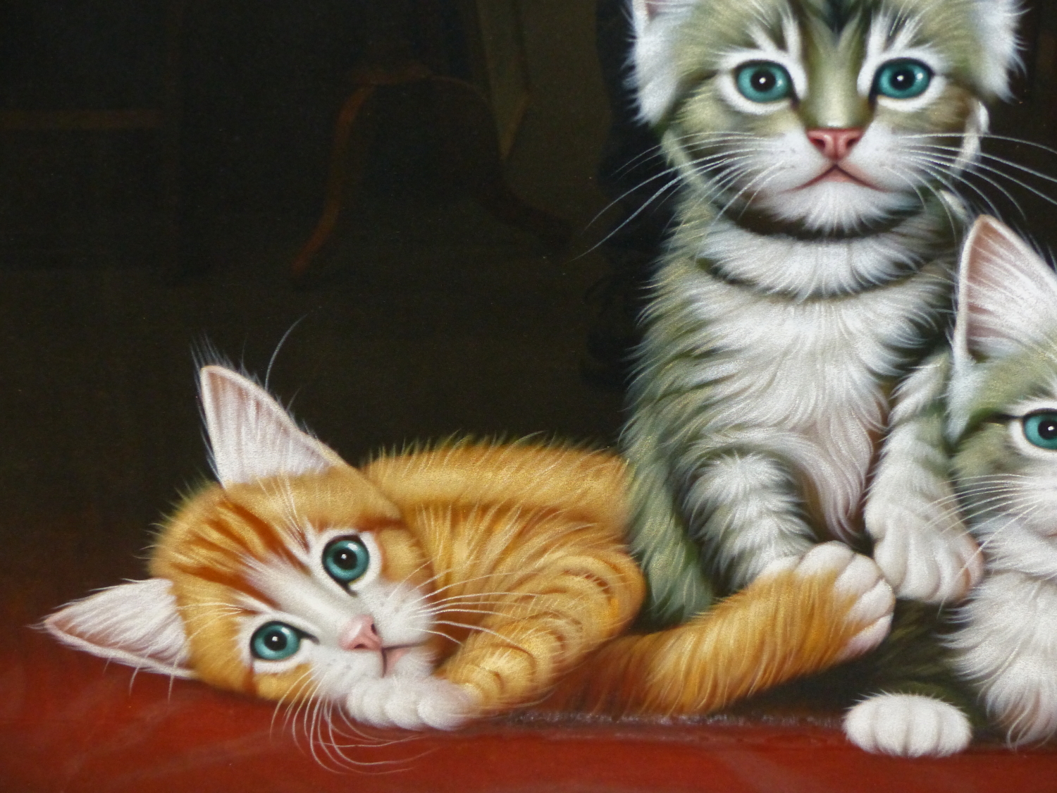 A PASTEL PICTURE OF THREE PLAYFUL KITTENS, SIGNED INDISTINCTLY. 65 x 93cms. - Image 3 of 4