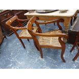 A SET OF FOUR COLONIAL ROSEWOOD ELBOW CHAIRS, THE TABLET CENTRED BACK RAILS FLANKED BY PIERCED