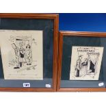 VITALIJS SARKANS (1925-2005), TWO ORIGINAL SAX CARTOONS IN FRAMES, THE LARGEST OVERALL SIZE. H 35.