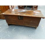 A 17th/18th.C.ELM PLANK COFFER. 98 x 38 x H.47cms.