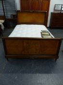 A LATE 19th.C.FRENCH BED WITH WALNUT PANELS AND GILT METAL MOUNTS. W.156cms.