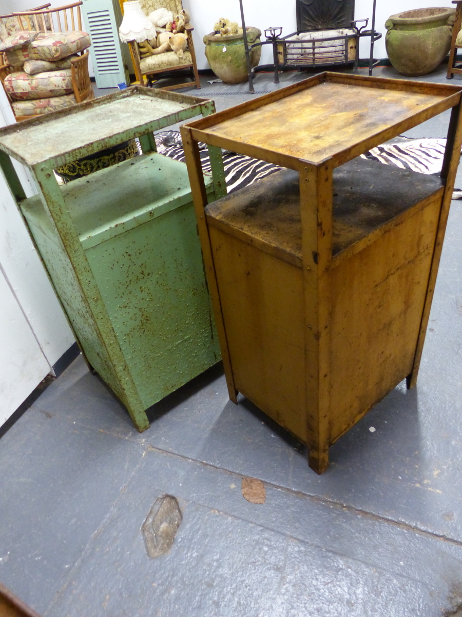 TWO VINTAGE INDUSTRIAL PAINTED STEEL CABINETS/ STANDS. W.38 x H.89cms. - Image 4 of 4