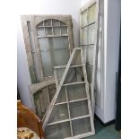 A GROUP OF VINTAGE PINE PAINTED SUMMERHOUSE/ CONSERVATORY GLAZED PANELS OF VARYING SIZES, TO INCLUDE