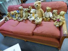 A COLLECTION OF SIX TEDDY BEARS, POSSIBLY MERRYTHOUGHT OR CHAD VALLEY, THE LARGEST. H 70cms TOGETHER