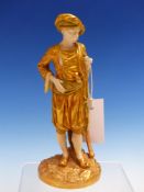 A WORCESTER GILT FIGURE OF AN OTTOMAN STANDING WITH HIS MUSKET, c.1890. H.21cms.