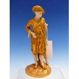 A WORCESTER GILT FIGURE OF AN OTTOMAN STANDING WITH HIS MUSKET, c.1890. H.21cms.