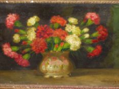 20th.C.CONTINENTAL SCHOOL. STILL LIFE OF FLOWERS, SIGNED INDISTINCTLY, OIL ON BOARD. 36 x 50cms.