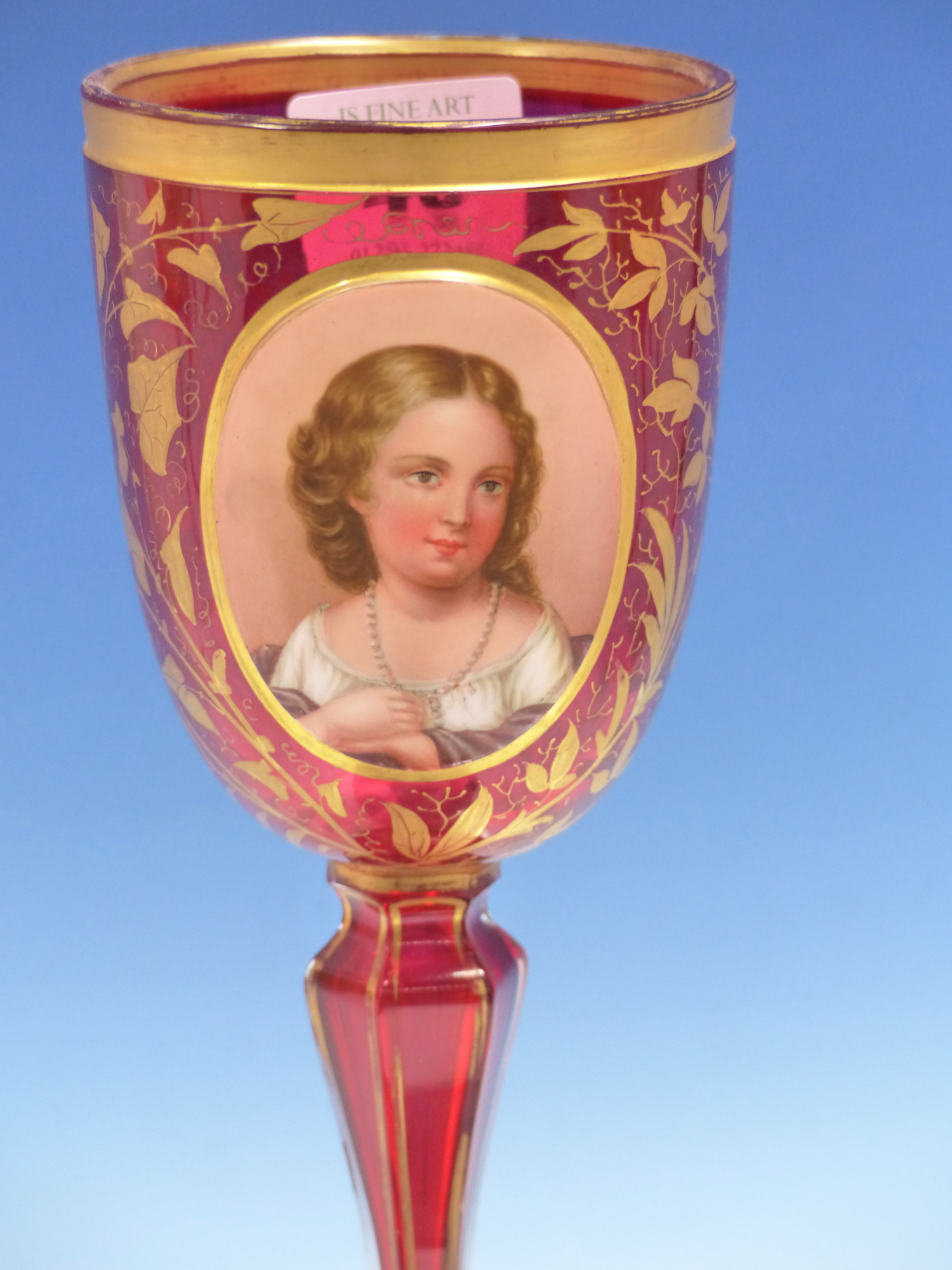 A BOHEMIAN GILT RUBY GLASS GOBLET ON A CHINESE WOOD STAND. - Image 2 of 17