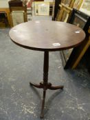 A 19th.C.MAHOGANY TRIPOD TABLE, THE CIRCULAR TOP ON BALUSTER COLUMN, THE LEGS SWEEPING DOWN TO PAD
