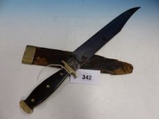 A RARE GOLD RUSH PERIOD (MID 19TH CENTURY) CLIP POINT BOWIE KNIFE 31CM BLADE WITH 13 CM FALSE