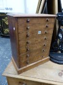 AN ANTIQUE PINE SMALL COLLECTOR'S CHEST OF SEVEN GRADUATED DRAWERS. 45 x 27 x H.57cms.