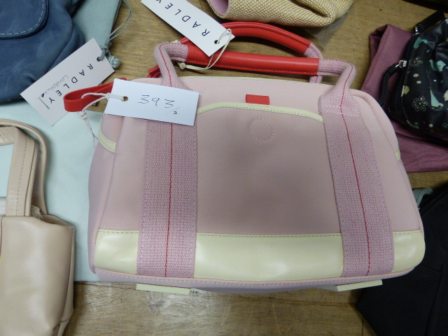 A RADLEY CREAM LEATHER TRIMMED PINK TEXTILE HAND BAG WITH RED LEATHER HANDLE GRIPS TOGETHER WITH A - Image 2 of 2