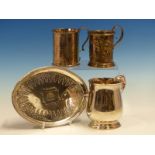 A VICTORIAN HALLMARKED SILVER CHRISTENING CUPS, A LATER CHRISTENING TANKARD, A GEORGE III HALLMARKED